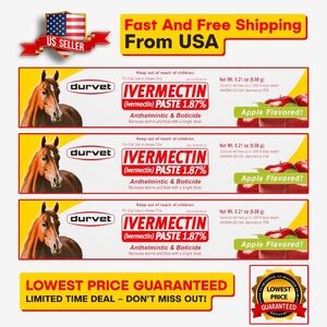 3 Pack of Durvet Horse  Paste Dewormer 1.87% Apple Flavor